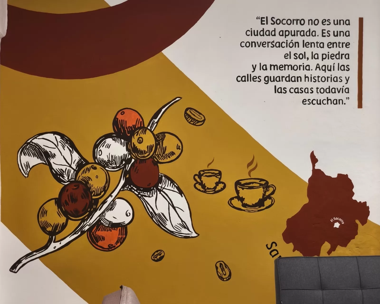 Mural representativo del café en CHINOME HOSTAL